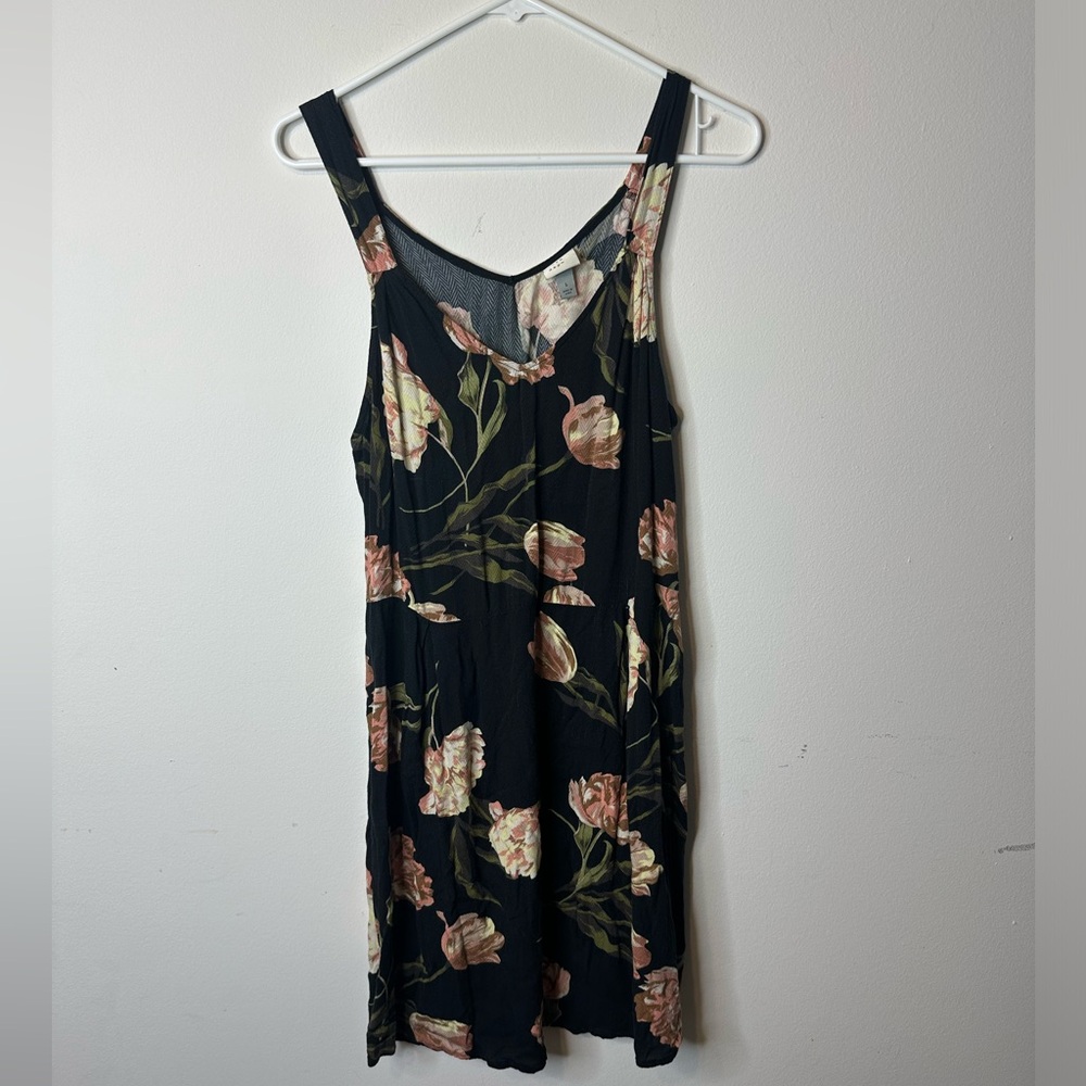 A‎ New Day Black Floral Printed V-Neck Sleeveless Dress L